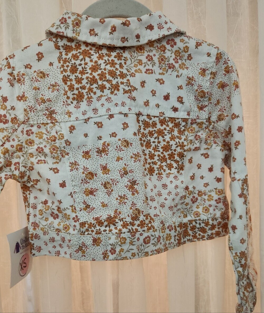 Little Lass Floral Jean Jacket in Cream, Rust/Pink, Sz-S, NWT - Picture 6 of 6